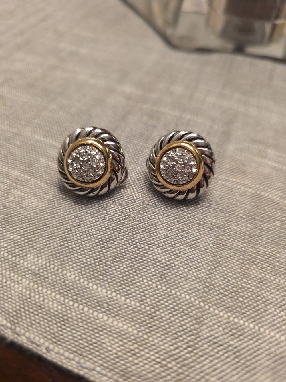Two-Tone Crystal Pave Stud Earrings in Silver and Gold